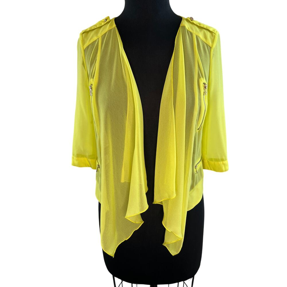 OSANI MILANO Bright Yellow Sheer Tie Front Half Sleeve Top Funky Fun M Medium M
